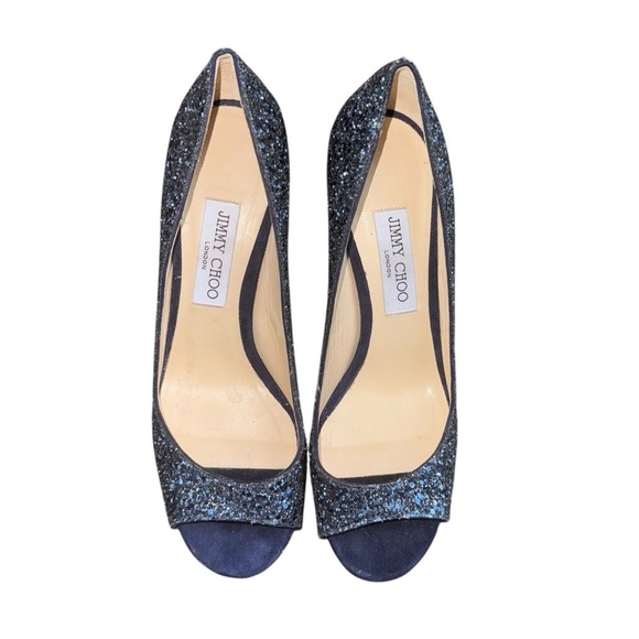 JIMMY CHOO Luna Multi Glitter Petrol Heels Pumps 100 EU Size 39.5 - Picture 4 of 14